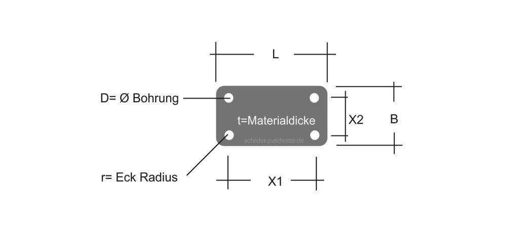 echteckschild mit vier Bohrungen nach Maß: Aluminium, Edelstahl oder Kunststoff, auf Wunsch graviert. Für feste, ebene Montage. Jetzt anfragen. online Bestellen